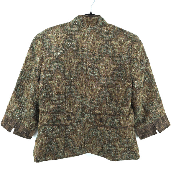 Vintage Twee Coldwater Creek Tweed Woven Art Tapestry Bolero Blazer Jacket 12 - Picture 11 of 16